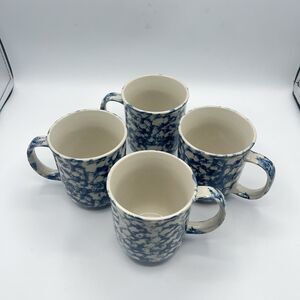 Folk Craft by Tienshan Blue Beige Coffee Mugs 12 oz Set of Four